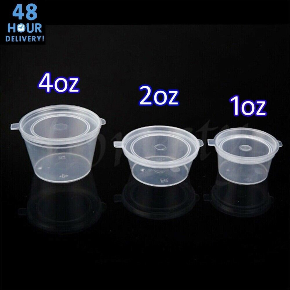 Clear Hinged Lid Plastic Single Use Sauce Containers Cups Pot Tub Deli Takeaway