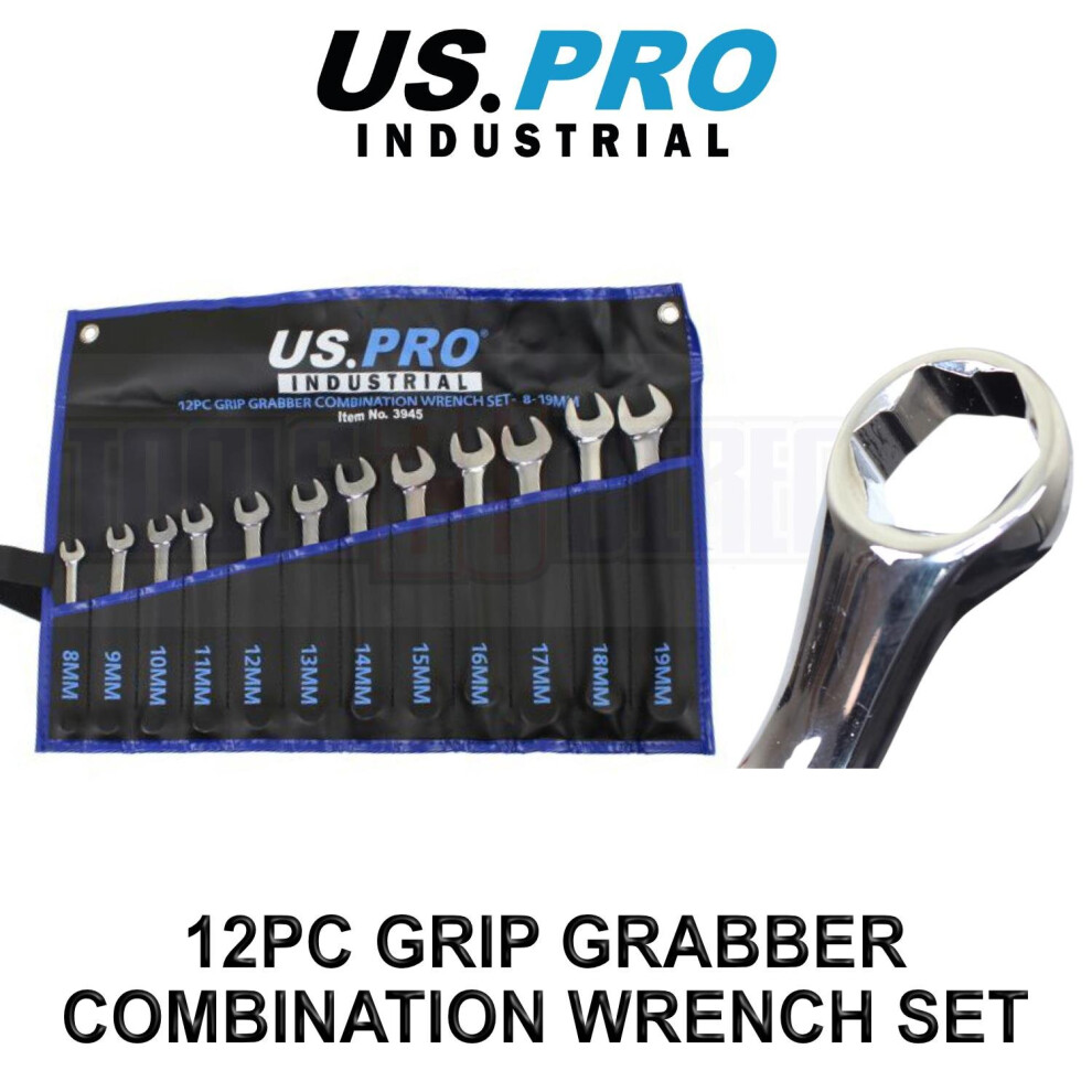 US PRO INDUSTRIAL 12pc Grip Grabber Combination Spanner, Wrench set 8-19mm 3945-image-OPC-PBQ2B9B-NEW