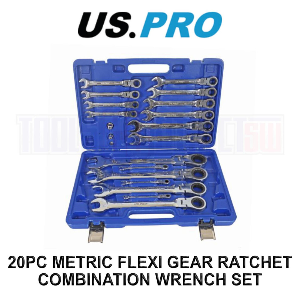 US PRO 20pc Metric Flex Gear Ratchet Combination Spanner Wrench Set 8 - 32mm 3985