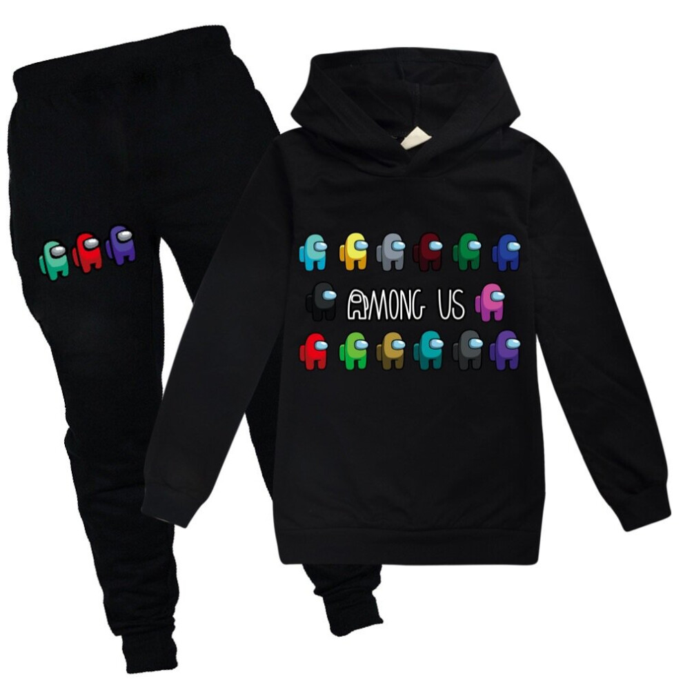 (5-6 Years, Black) Childrens Kids Boys Game Among Us Tracksuit Hoodie Sweatshirt Hoodie Tops + Pants Trousers Casual Activewear Suit