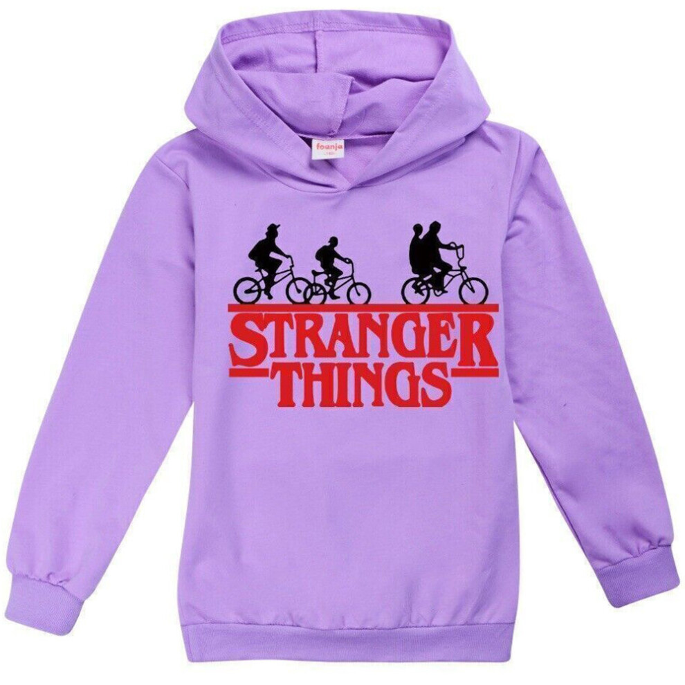 (11-12 Years, Purple) Kids Boys Girls Stranger Things Hoodies Casual Hooded Sweatshirt Long Sleeve Pullover Tops