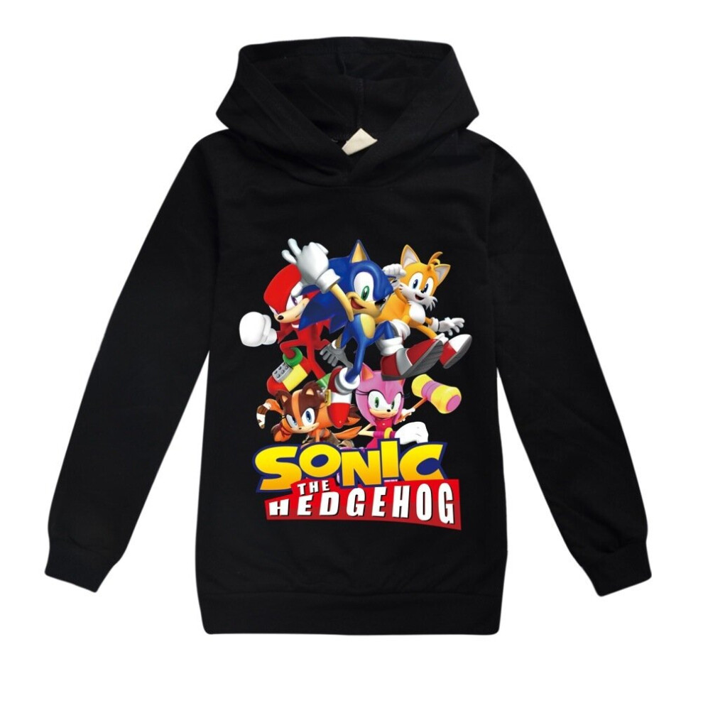 (5-6 Years, Black) Kid Sonic The Hedgehog Hoodie Pullover Tops Boys Girls Casual Sweatshirt Pocket Hooded Jumper