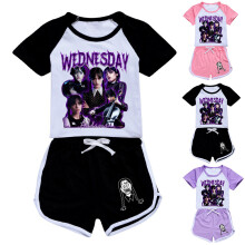 (13-14 Years, Black) Wednesday Addams Kids Tracksuit Loungewear T-shirt Tops + Shorts Teen Girls Sport Gym Suit