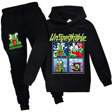 (9-10 Years, Black) Unspeak.Able Novelty Pullover Hoodie Hooded Sweatpants Pants Trousers Suit For Kids Boys Girls 2 Pieces Outfit Sweatshirt Set Tracksuit Sportswear