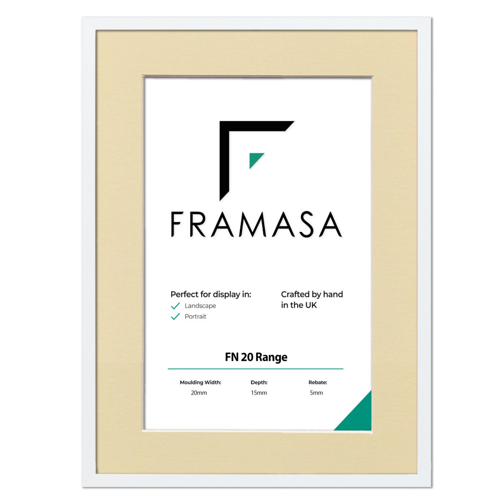 (White Frame Ivory Mount, 18x16 Pic (22x20 Frame)) Thin Matt Picture Frames White Photo Frames Poster Frames With Black, White or Ivory Mounts-image-OPC-P76C89N-NEW