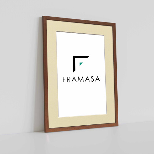 (Walnut Frame White Mount, A3 Pic (A2 Frame)) Thin Matt Picture Frames Walnut Photo Frames Poster Frames With Black, White or Ivory Mounts 2
