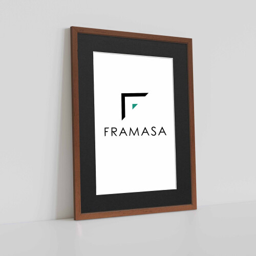 (Walnut Frame Black Mount, A4 Pic (A3 Frame)) Thin Matt Picture Frames Walnut Photo Frames Poster Frames With Black, White or Ivory Mounts 1