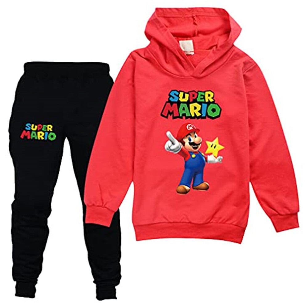 Kids Boys Girls Super Mario Pullover Hoodies Hooded Tops Sweatpants 2 Piece Outfit Set Jogger Jogging Sweatshirt Pants Trousers Tracksuit
