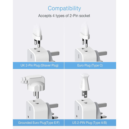 2 Pin to 3 Pin Socket Plug Adaptor  for Bathroom Shaver Toothbrush 2