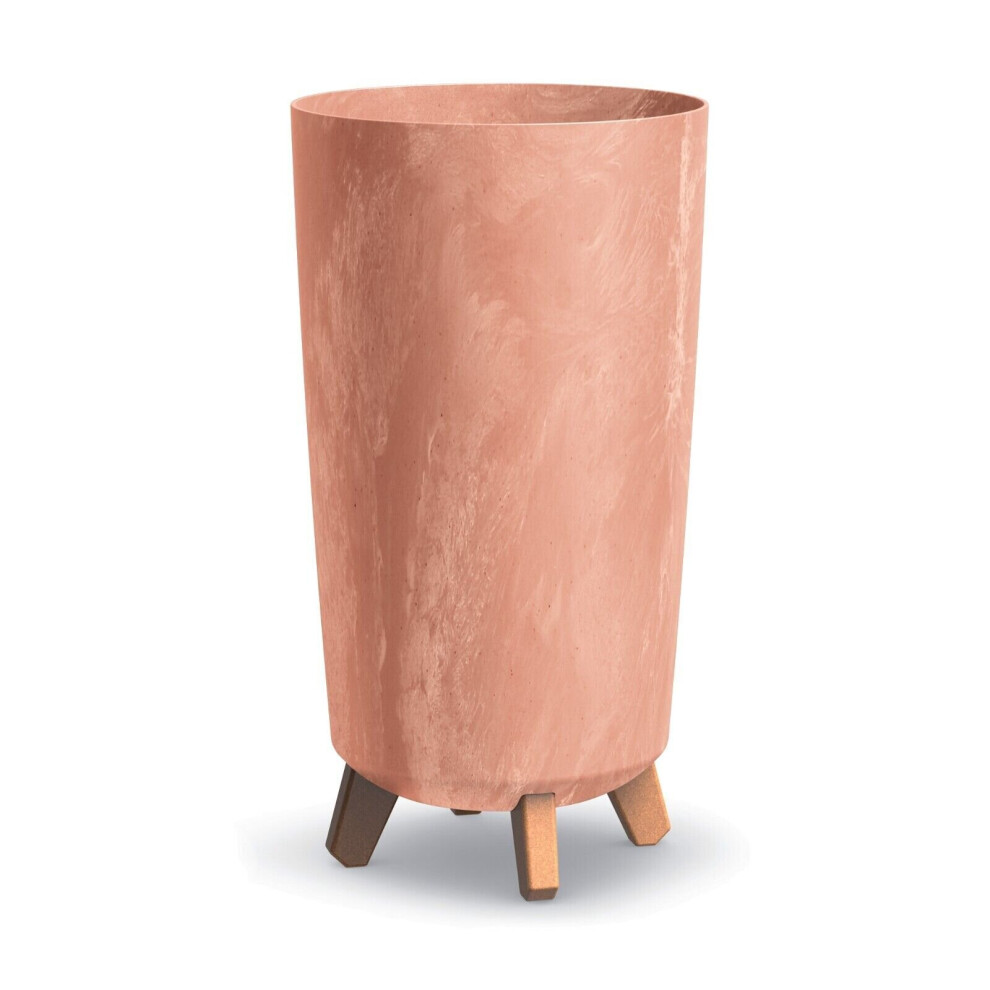 (240mm , Terracotta ) Tall Slim Concrete Look Plastic Planter Flower Soil Pot Indoor Outdoor With Legs