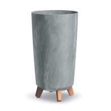 (240mm , Concrete ) Tall Slim Concrete Look Plastic Planter Flower Soil Pot Indoor Outdoor With Legs