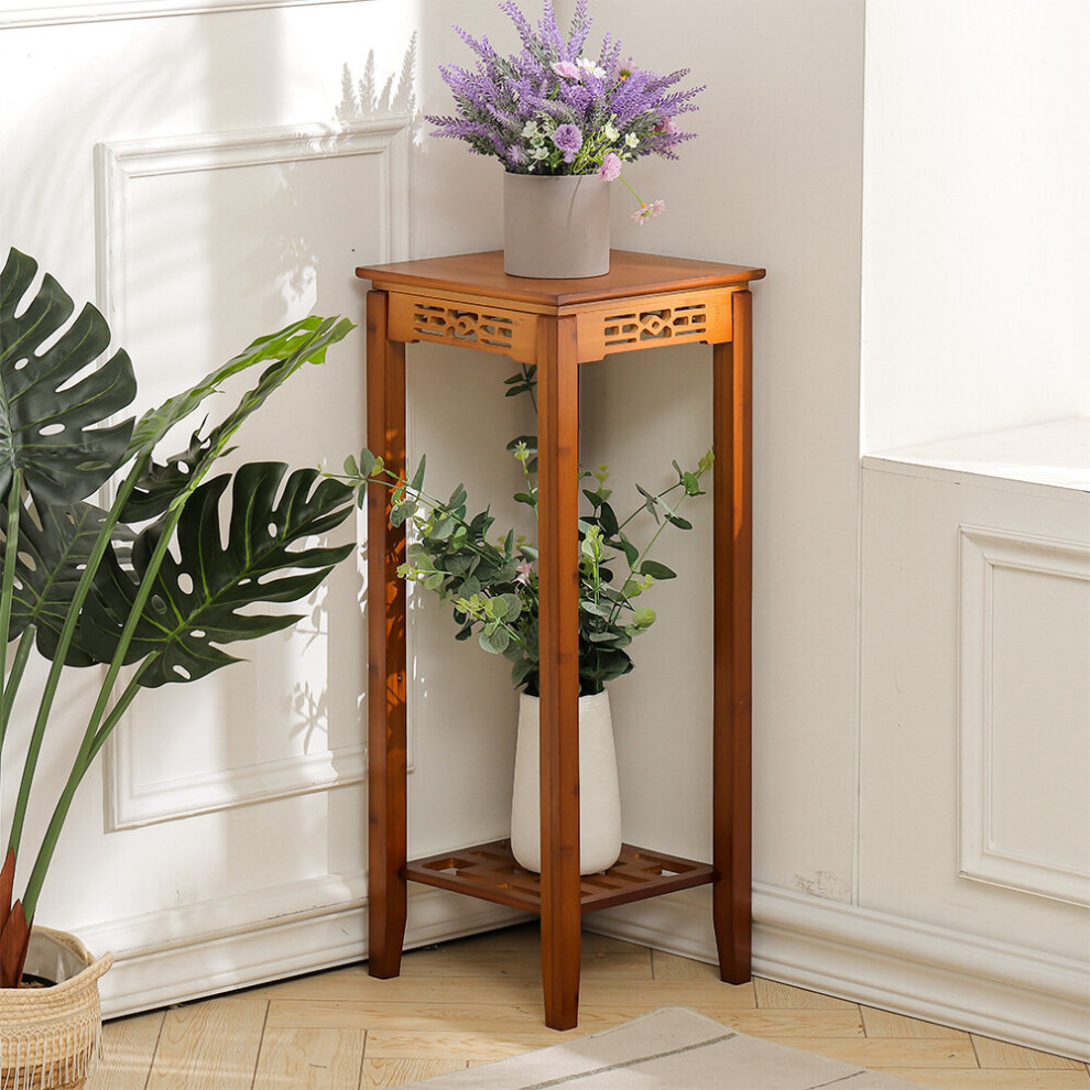 2-Tier Bamboo Plant Stand Flower Pot Bonsai Display Shelf
