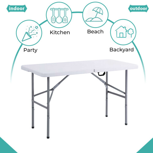 4FT CAMPING CATERING HEAVY DUTY FOLDING TABLE TRESTLE PICNIC BBQ PARTY 1