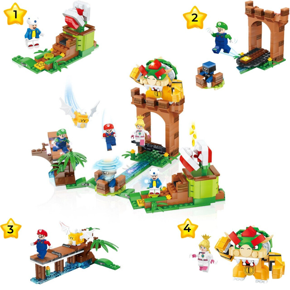 Super Bros Mario Building Blocks Peach Bowser Toad Scenes Model Dolls Figure Toy