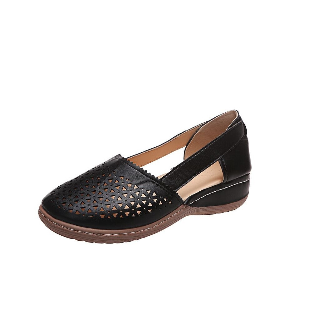 (Black, 37=Foot Length23.5cm) Womens Fashion Sandals Bag Head Hollow Large Wedge Heel Comfortable Womens