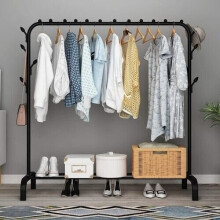 Black Heavy-Duty Clothes Rail with 8 Side Branch Hooks, Bottom Storage & Leveling Feet - 110x54x150cm Garment Display Stand