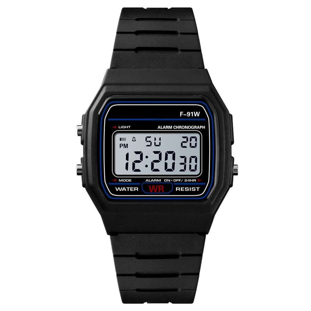 (Black) F91w Digital Sports Watch Waterproof Wristwatch Resin Strap For Adult  Classic