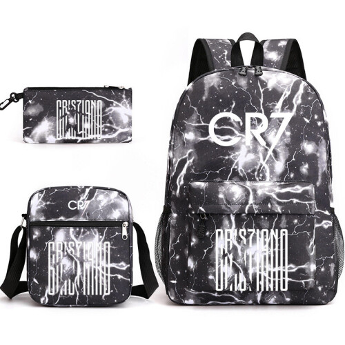 (Black) CR7 3pcs Sets Backpack Mochila Kids Capacity Bags