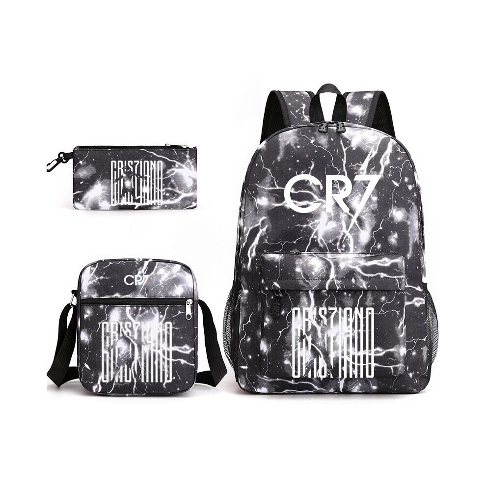 (Black) CR7 3pcs Sets Backpack Mochila Kids Capacity Bags