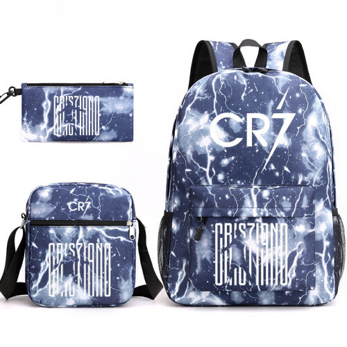 (Gray) CR7 3pcs Sets Backpack Mochila Kids Capacity Bags