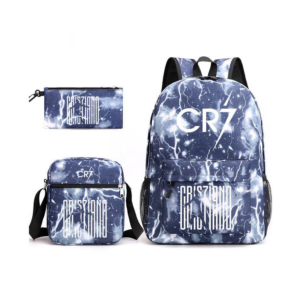 (Gray) CR7 3pcs Sets Backpack Mochila Kids Capacity Bags