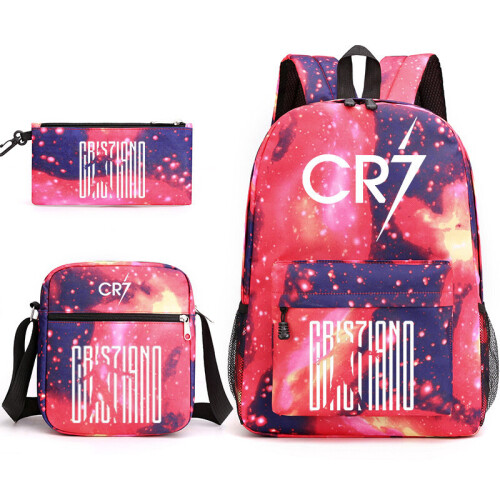 (Light Blue) CR7 3pcs Sets Backpack Mochila Kids Capacity Bags