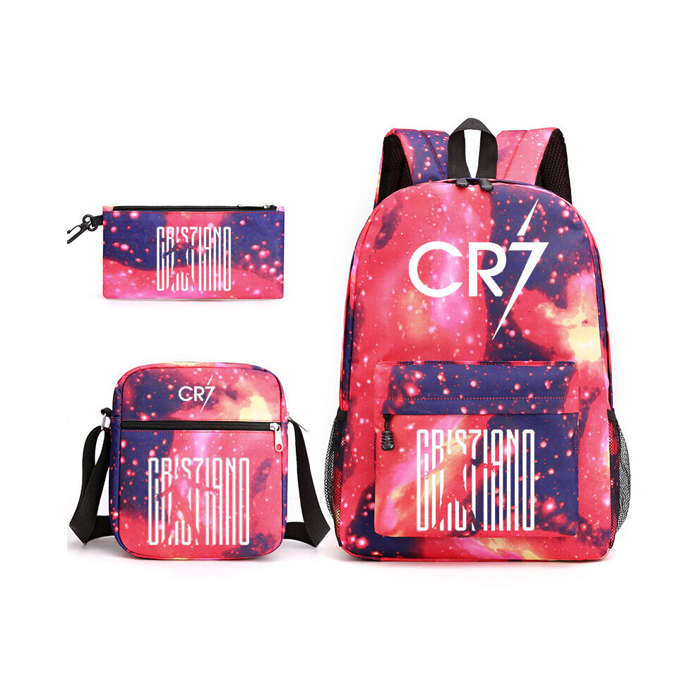 (Light Blue) CR7 3pcs Sets Backpack Mochila Kids Capacity Bags