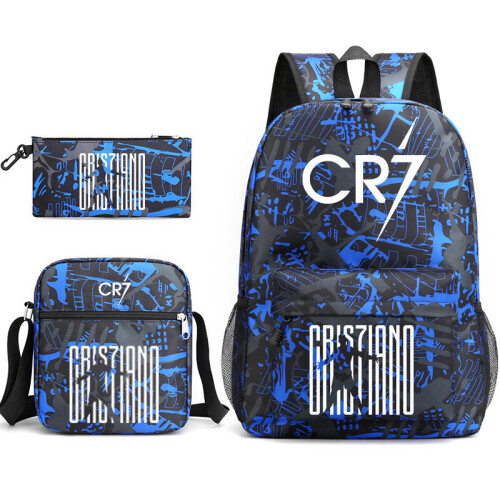(Blue) CR7 3pcs Sets Backpack Mochila Kids Capacity Bags