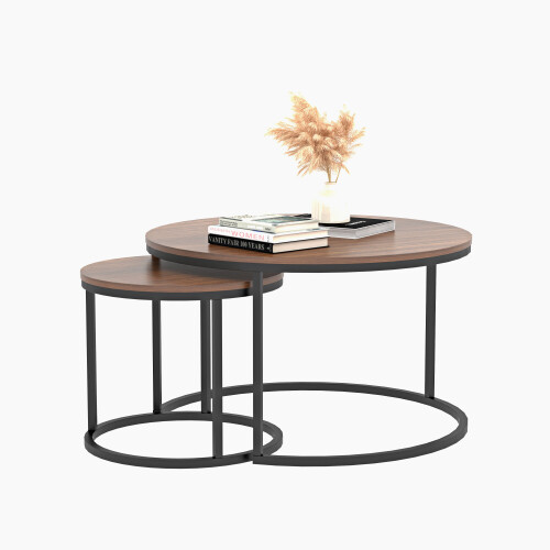 Nesting Coffee Tables Set of 2, Round Stacking Sofa Side Tables 2