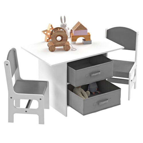 Kids Table and 2 Chairs Set Storage Children Learning Dining Activity 2