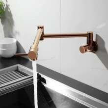 (Rose gold) Stainless Steel Brushed Gold Pot Filler Faucet Commercial Wall Mount Kitchen Sink Faucet Folding Stretchable with Single Hole Two Handles