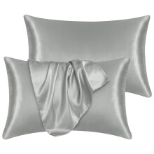 (Grey, 1 Pair (2x Cases)) Soft Satin Silk Pillow Case Luxury Hotel Quality Pillows Covers Home Decor Bedding