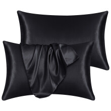 (Black, 4 Pair (8x Cases)) Soft Satin Silk Pillow Case Luxury Hotel Quality Pillows Covers Home Decor Bedding