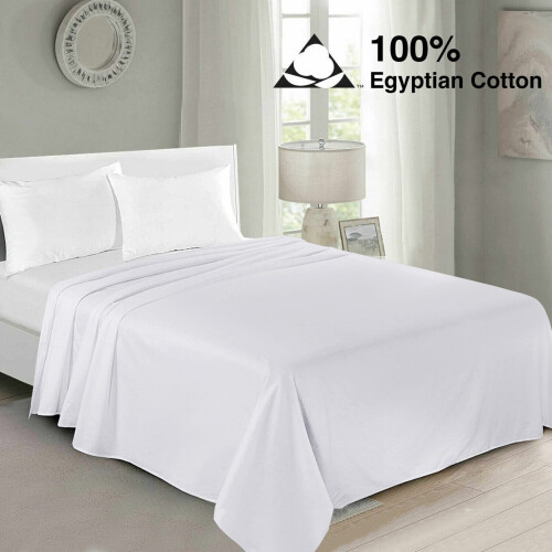 (Double, White) 100% Egyptian Luxury Cotton Flat Bed Sheets Single Double King Size UK 2