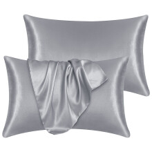 (Silver, 1 Pair (2x Cases)) Soft Satin Silk Pillow Case Luxury Hotel Quality Pillows Covers Home Decor Bedding