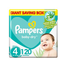 Pampers Baby-Dry Diaper With Aloe Vera Lotion, Size 4, 9-14Kg, Pack of 120's