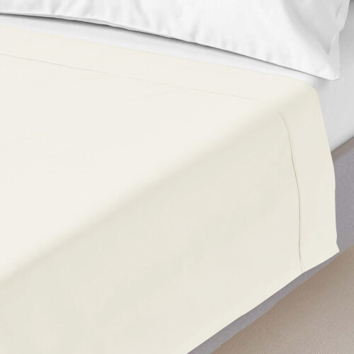 (Single, Cream) 100% Egyptian Luxury Cotton Flat Bed Sheets Single Double King Size UK 1