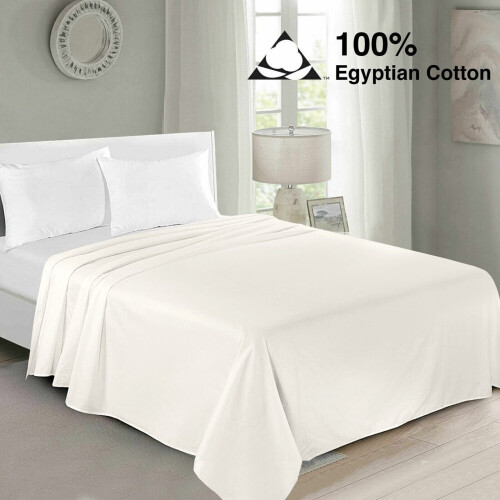 (Single, Cream) 100% Egyptian Luxury Cotton Flat Bed Sheets Single Double King Size UK 2