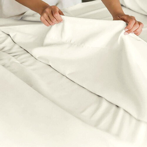 (Double, Cream) 100% Egyptian Luxury Cotton Flat Bed Sheets Single Double King Size UK 1