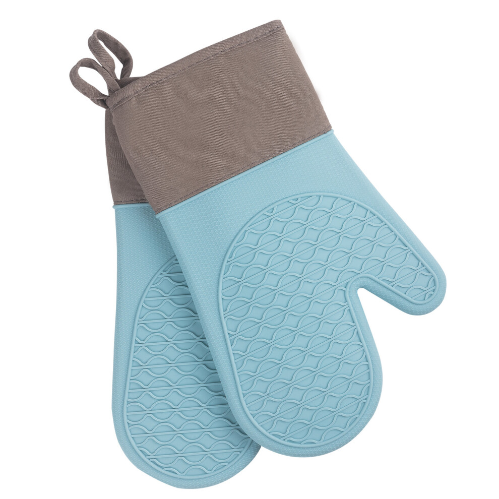 (Blue) Non Slip Silicone Heat Resistant Oven Gloves