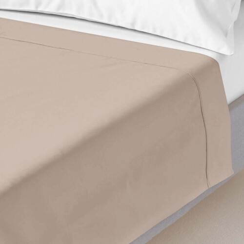 (Single, Beige) 100% Egyptian Luxury Cotton Flat Bed Sheets Single Double King Size UK 2