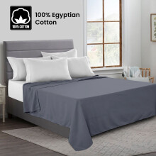 (Single, Grey) 100% Egyptian Luxury Cotton Flat Bed Sheets Single Double King Size UK