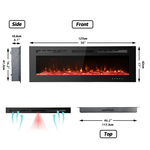 (127cm/50") Ultra-Thin Electric Fireplace Low Noise 1