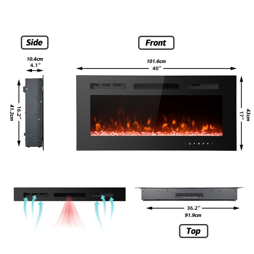 (102cm/40") Ultra-Thin Electric Fireplace Low Noise 1