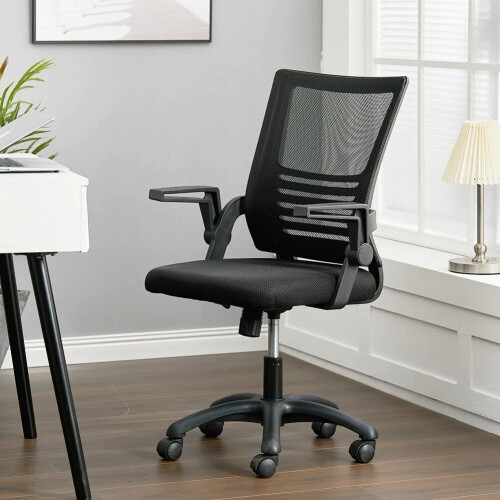 (Black) High Quality Mesh Back Special Ergonomic Office Chair With Folding Armrests