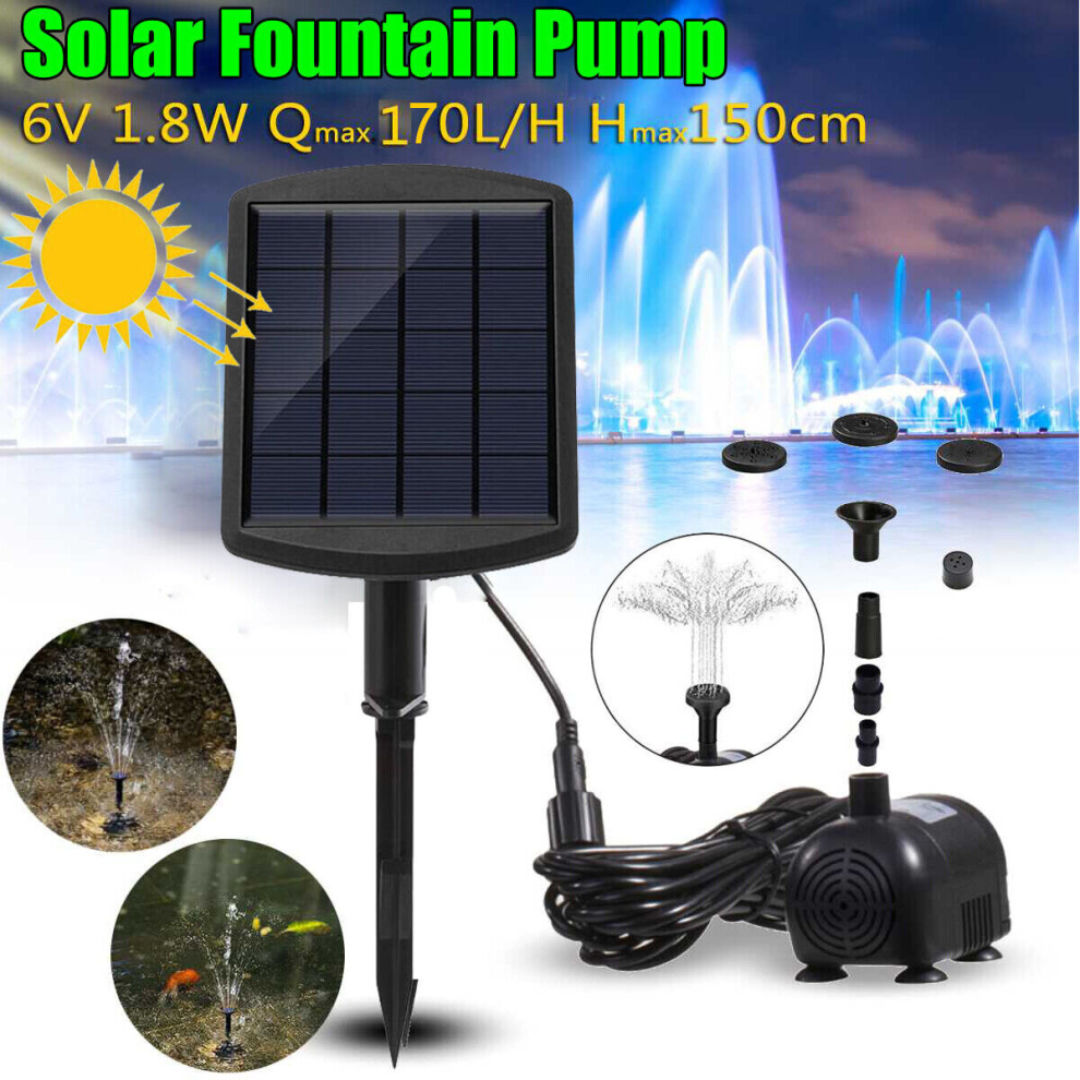 1.8W Solar Fountain Pump, Bird Bath Fish Tank Pond Garden Decoration