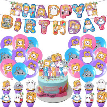 (32Pcs) Lankybox Cartoon Kids Birthday Party Supplies Decoration Balloon Cake Topper Set