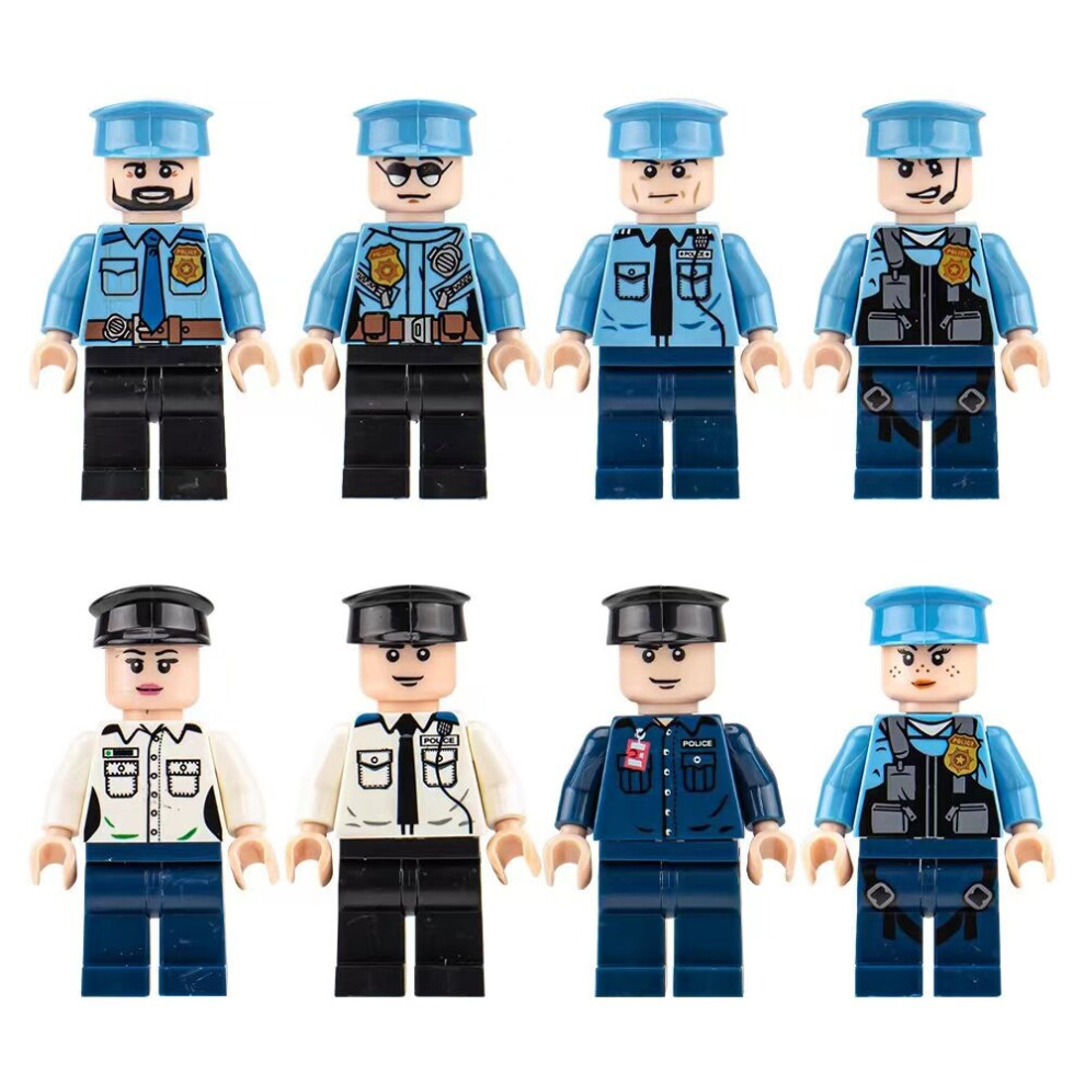 (City Police) 8pcs Urban people, engineers, police officers, firefighters, building block toys