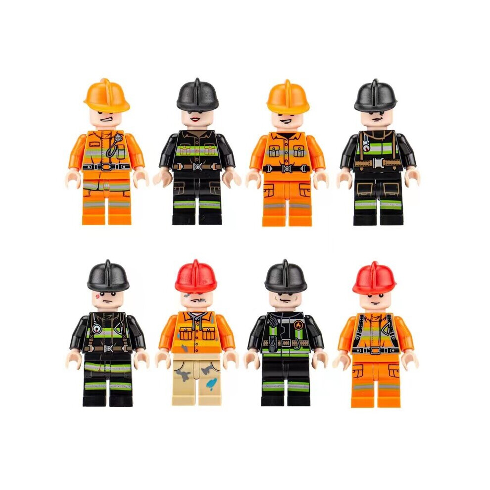 (Urban firefighters) 8pcs Urban people, engineers, police officers, firefighters, building block toys