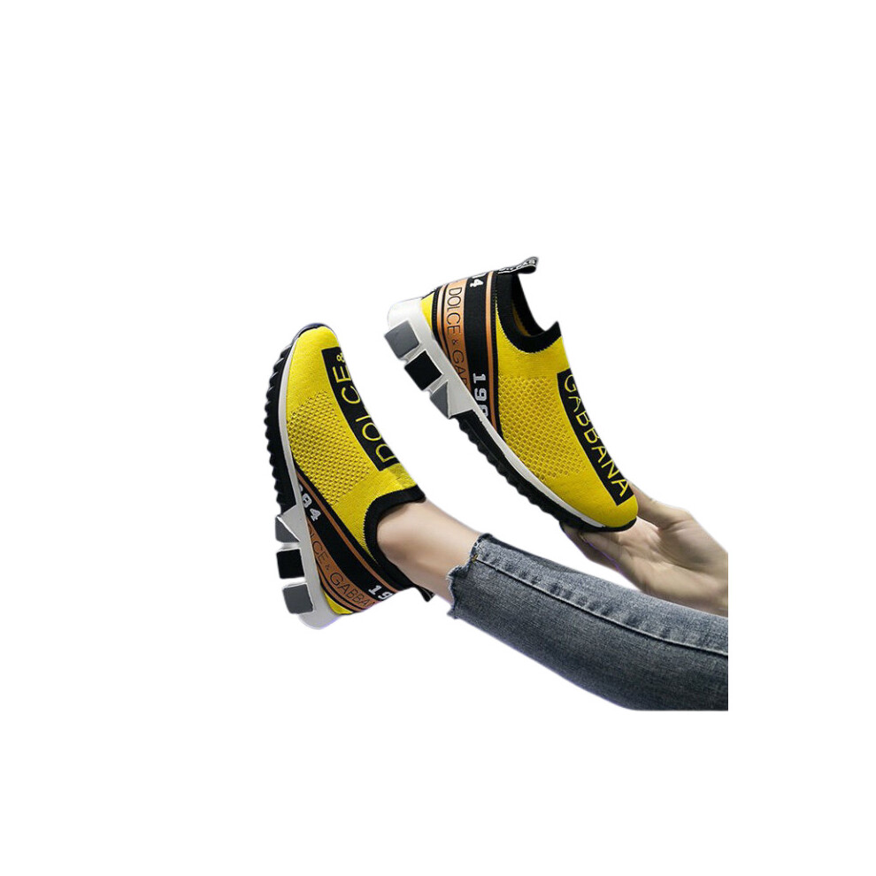 (Yellow, UK6/EUR39) Womens Knit Speed Runner Shoes Trainer Sneaker UK